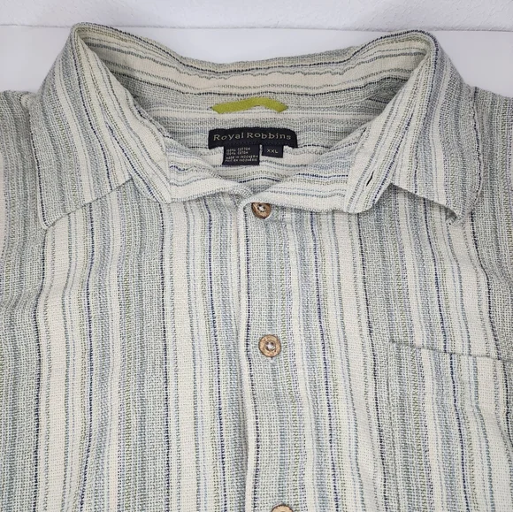 Royal Robbins Men's Striped Button-Down Shirt - Cream and Blue - Textured - Picture 1 of 9